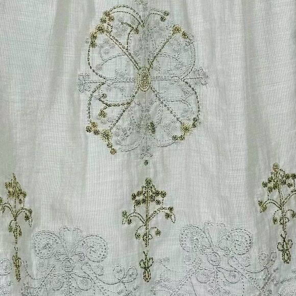 Blue Tassel Collection Gray Gold Metallic Silk Blend Embroidered Medallion Skirt - Picture 14 of 16